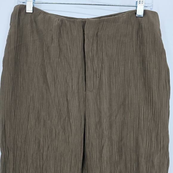 Zara Woman size M Crepe High Waist Flowy Trousers Olive Green Zip NEW With FLAW - Picture 3 of 8